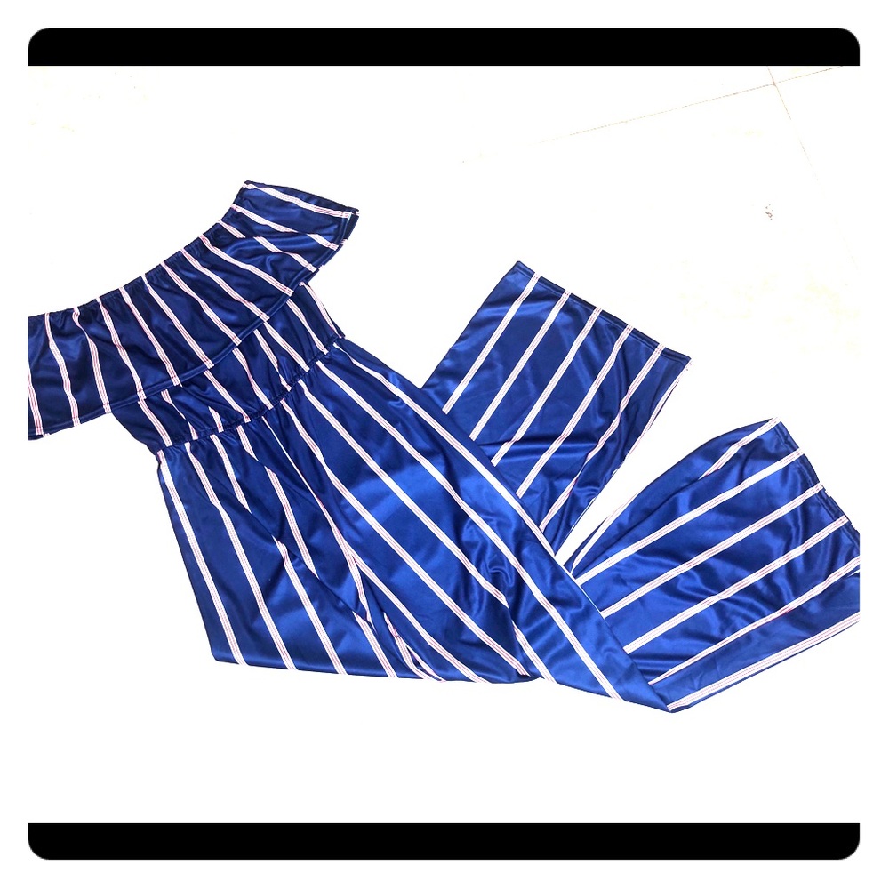 Blue & Orange Shiny Shretchy Jumpsuit Large